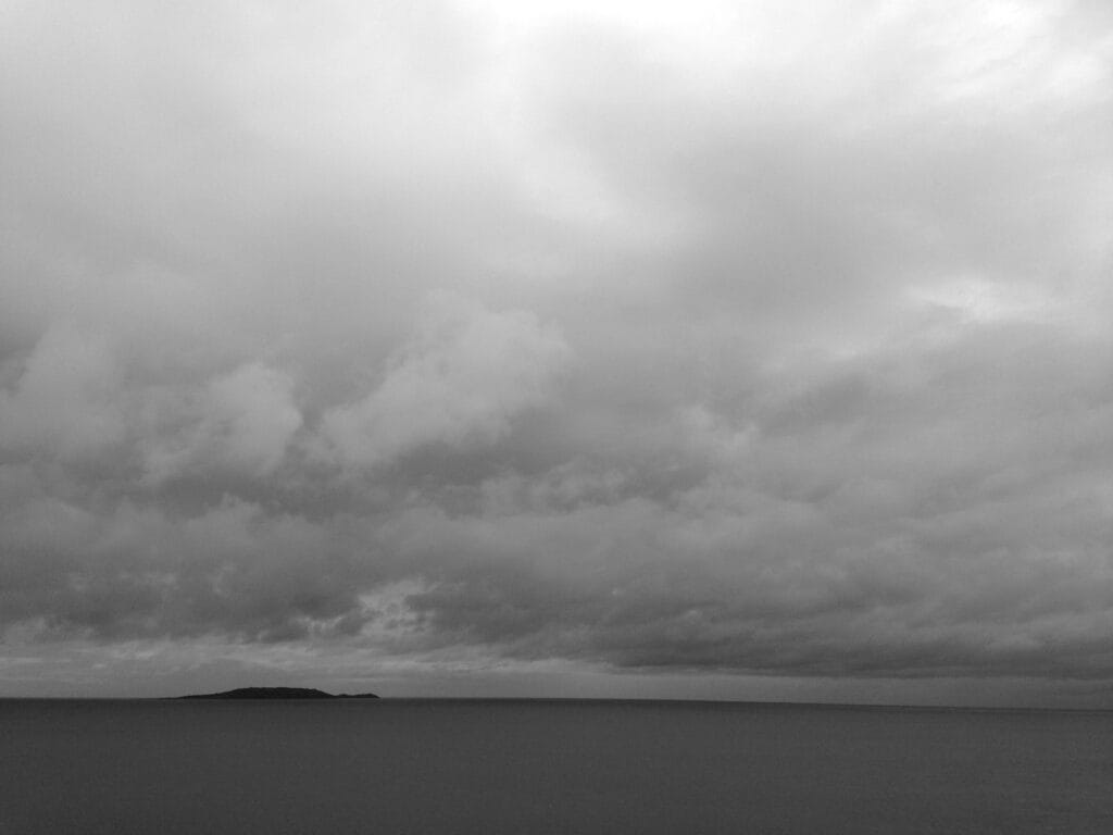 Irish Sea under a cloudy sky.