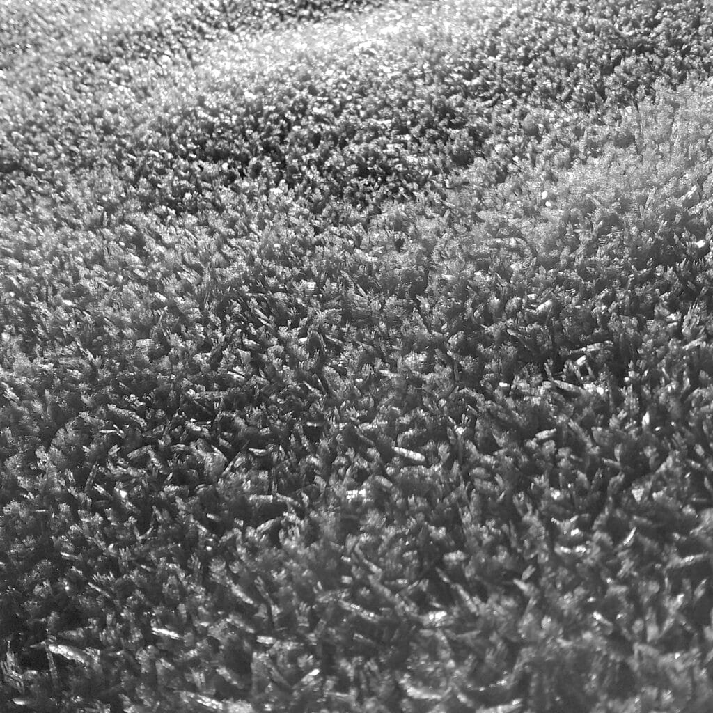 Close-up of snow crystals.
