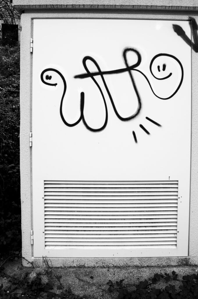 War's worm-shaped tag on an electrical transformer.