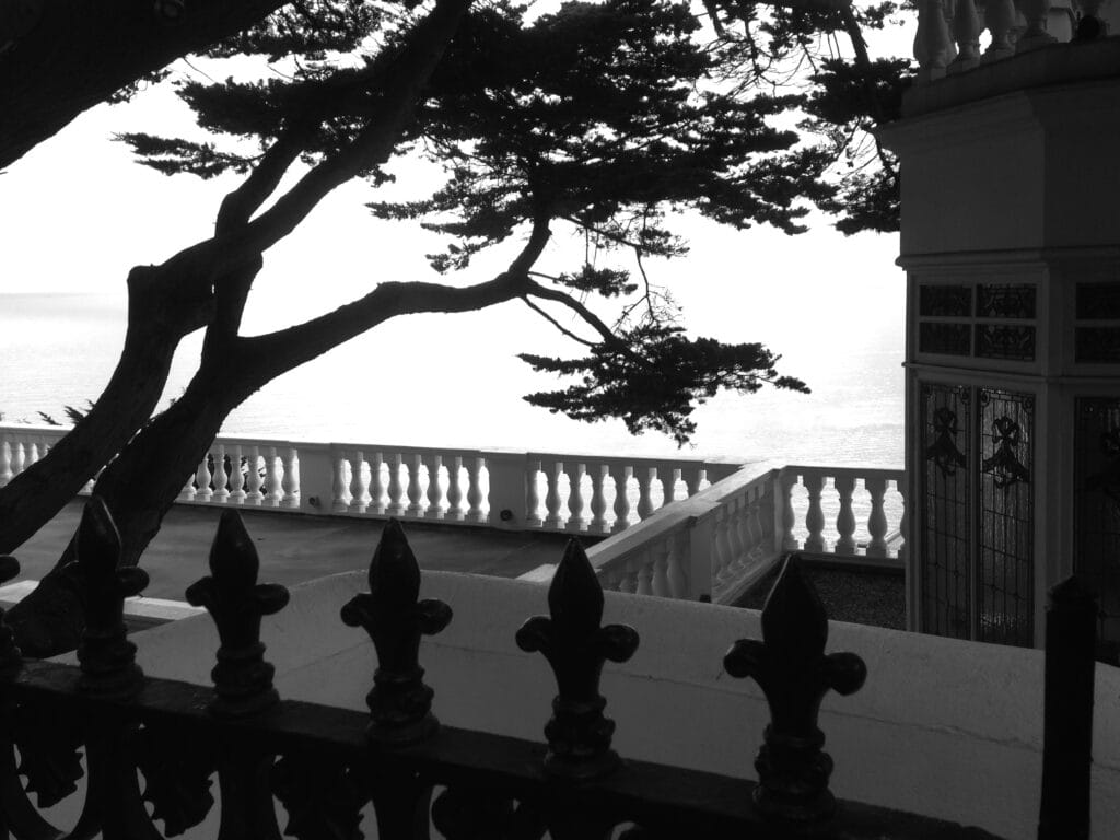View of the terrace of a seaside villa in Ireland.