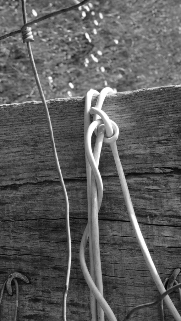 Electric wire converted into a fence ornamentation.