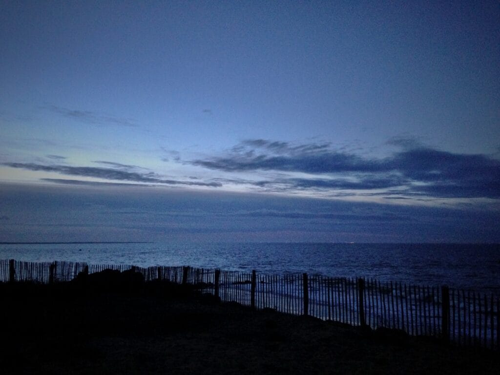 The sea seen from the dune at dawn.